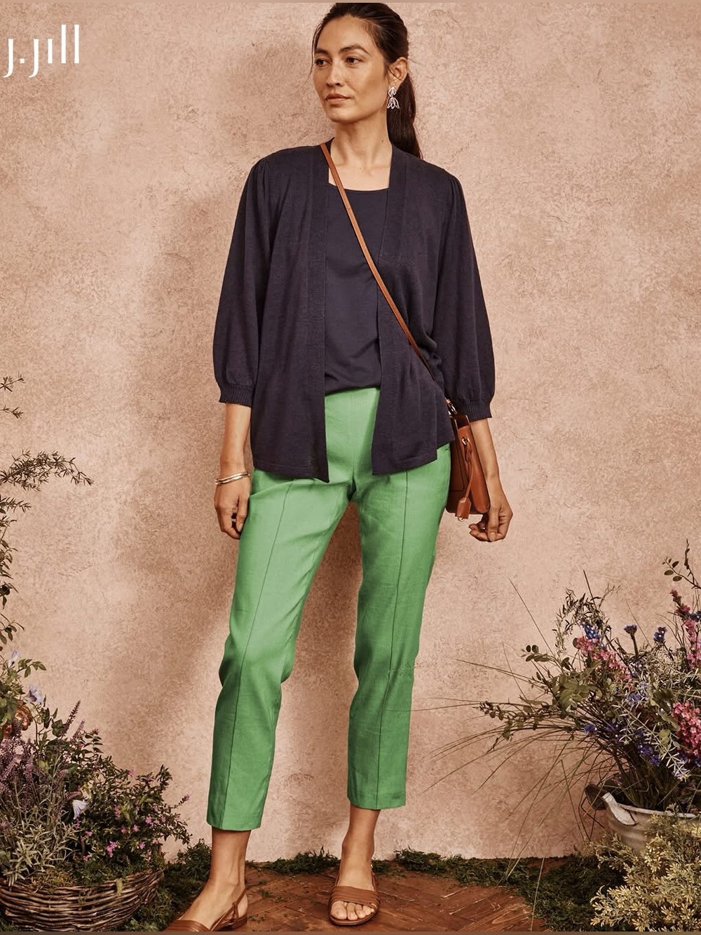 J. Jill Stretch Linen Green Pants Pull On Size Small Coastal Cruise minimalist